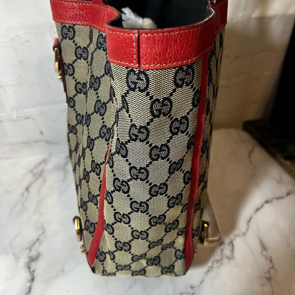 EUC Gucci Red Trimmed Canvas GG Tote - Picture 4 of 9